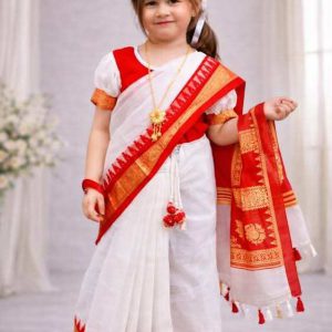 রাবার প্রিন্ট রেডি শাড়ি লাল সাদা (code 64) (copy)